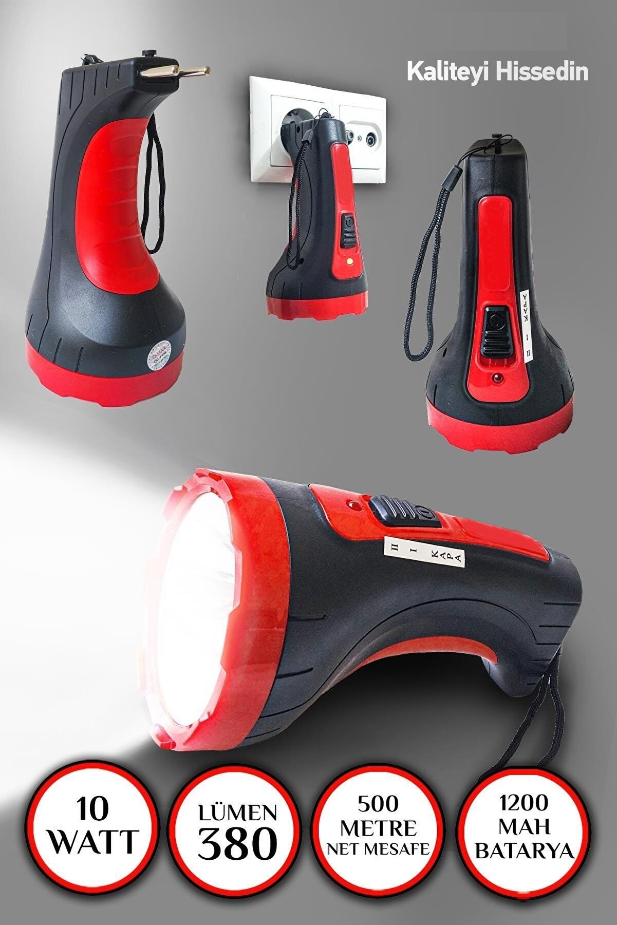 Şarjlı 10w Projektör Led El Feneri 2 Mod Aydınlatmalı Uzun Menzil Güvenlik Bekçi Feneri Işıldak